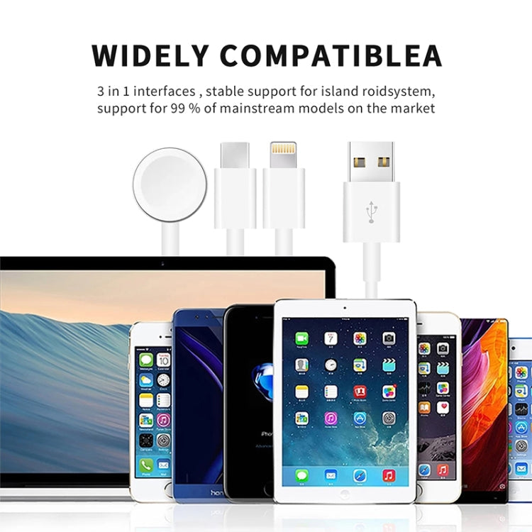 For Apple Watch Series & iPhone & Phone with Type-C Port 3 in 1 USB Magnetic Charging Cable 4ft/1.2m