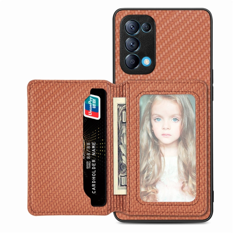 Carbon Fiber Magnetic Card Bag Phone Case, For OPPO Find X6, For OPPO Reno5 5G, For OPPO Reno7 5G, For OPPO Reno8 T 4G