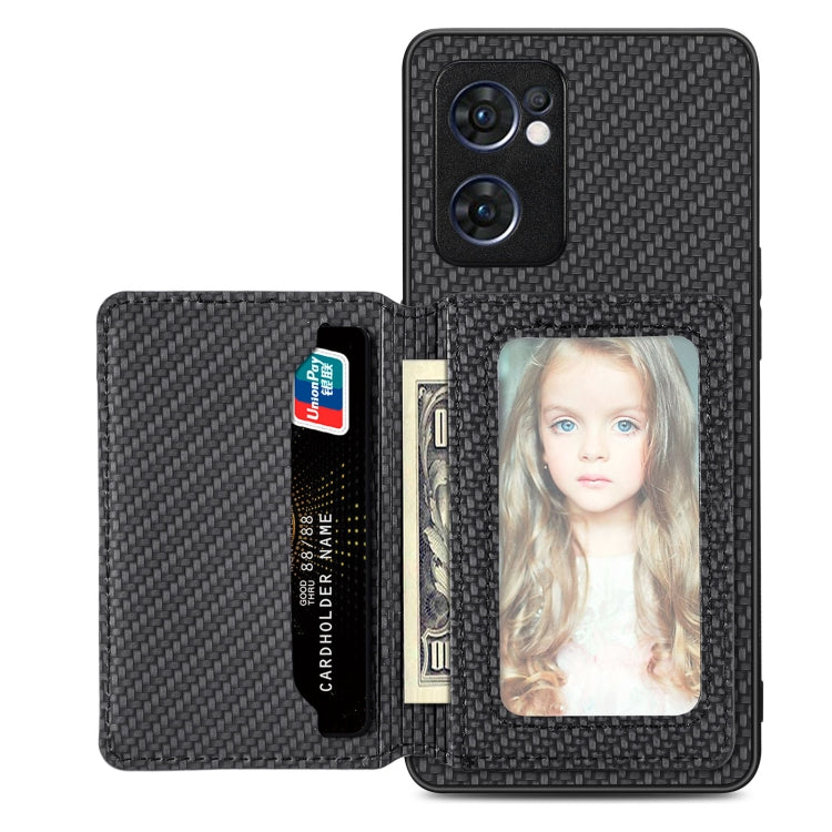 Carbon Fiber Magnetic Card Bag Phone Case, For OPPO Find X6, For OPPO Reno5 5G, For OPPO Reno7 5G, For OPPO Reno8 T 4G