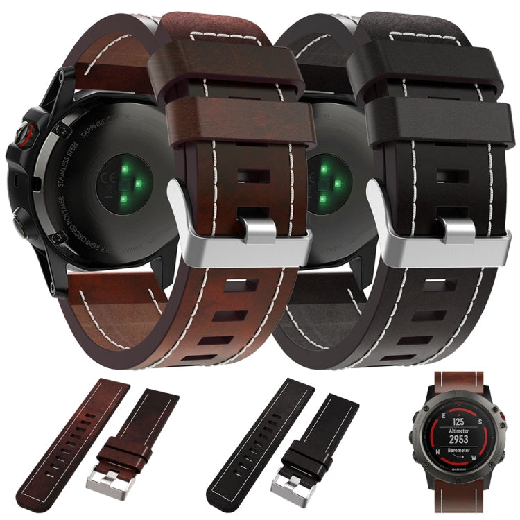 26mm Sewing Leather Steel Buckle Watch Band, For Garmin Fenix 5X Plus, For Garmin Fenix 3, For Garmin Fenix 3 HR, For Garmin Fenix 3 Sapphire, For Garmin Descent MK 1, For Garmin Descent MK 2, For Garmin Descent MK 2i, For Garmin D2 Charlie