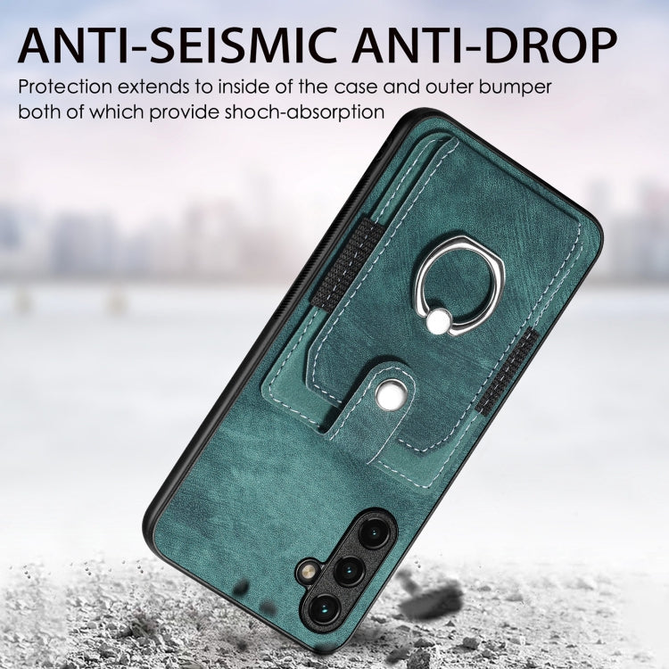 For Samsung Galaxy A14 5G Retro Skin-feel Ring Card Wallet Phone Case(Blue)