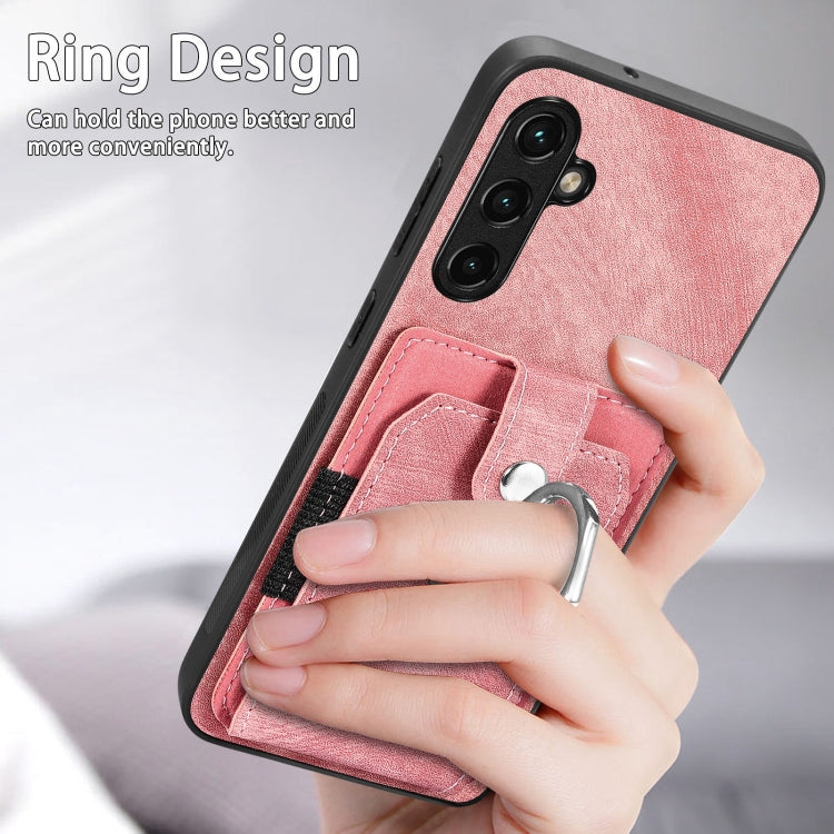 For Samsung Galaxy A14 5G Retro Skin-feel Ring Card Wallet Phone Case(Green)