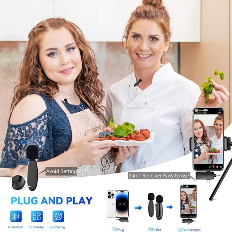 One by Two 3 in 1 Mini Wireless Lavalier Microphones for iPhone / Android / Camera with Noise Reduction Function