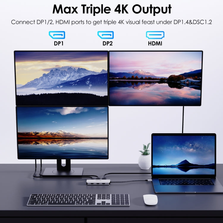 WAVLINK WL-UMD307 Type-C to 2DP + 4K HD + VGA + 3 x USB2.0 HUB Docking Station, UMD307