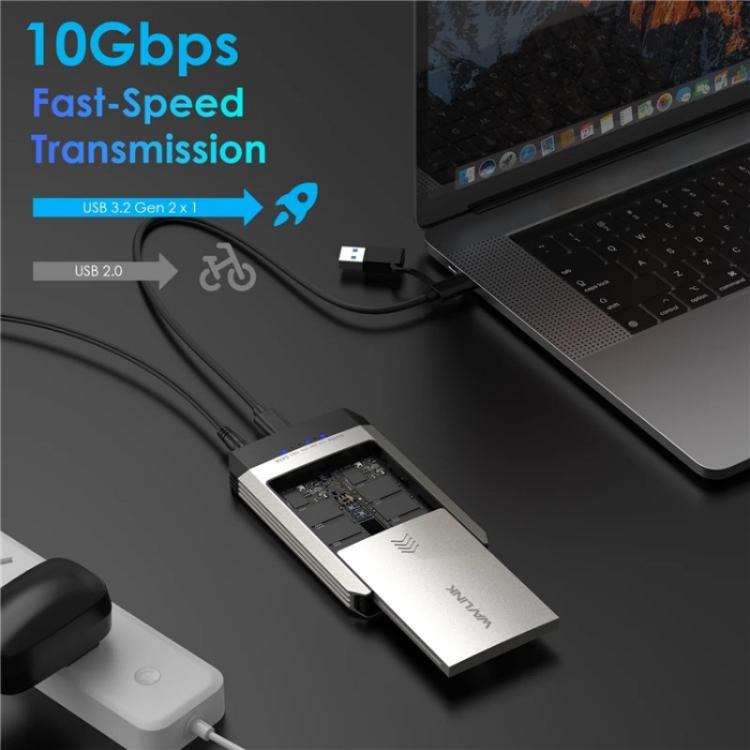 WAVLINK ST347 One-Click Offline Clone Dual Slot M.2 SSD Enclosure USB-C 3.2 Gen2 10Gbps, ST347