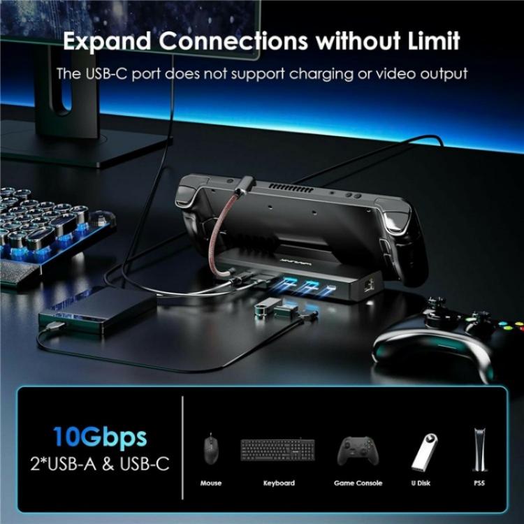 WAVLINK UHP3426 For Steam Deck Gigabit RJ45 100W PD Hub Adapter 6 in 1 Docking Station