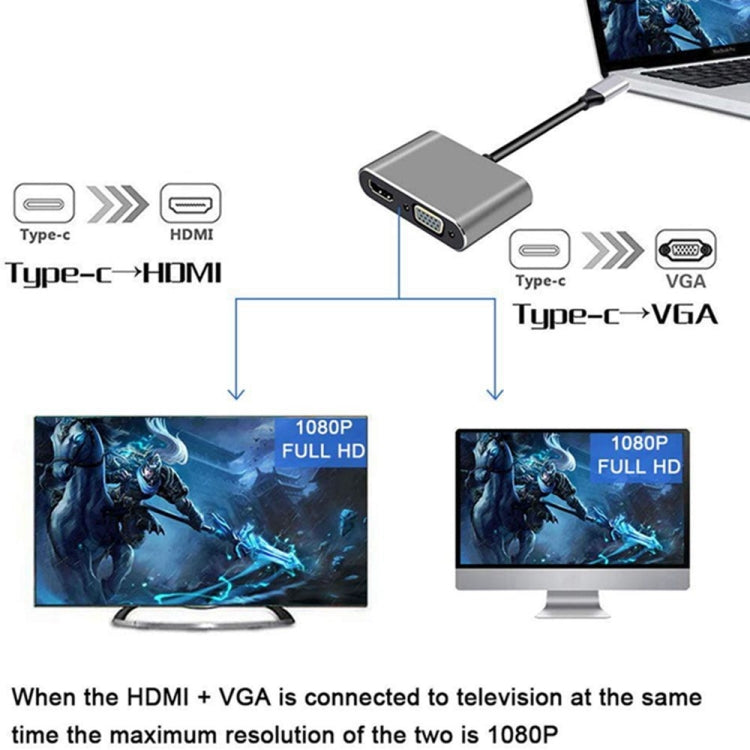 USB C to HDMI VGA 4K Adapter 4-in-1 Type C Adapter Hub to HDMI VGA USB 3.0 Digital AV Multiport Adapter with USB-C PD Charging Port Compatible for Nintendo Switch/Samsung/MacBook(Silvery)