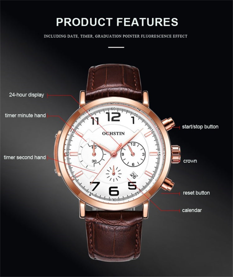 Ochstin 6105 Multi Function Watch Business Leisure Men  Watch Waterproof Timing Quartz Watch Belt Watch