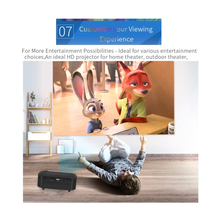 A2000 Mini Portable Projector 800 Lumen Supports 1080P LCD 50000 Hours Lamp Life Home Theater Video Projector for Power Bank, US Plug