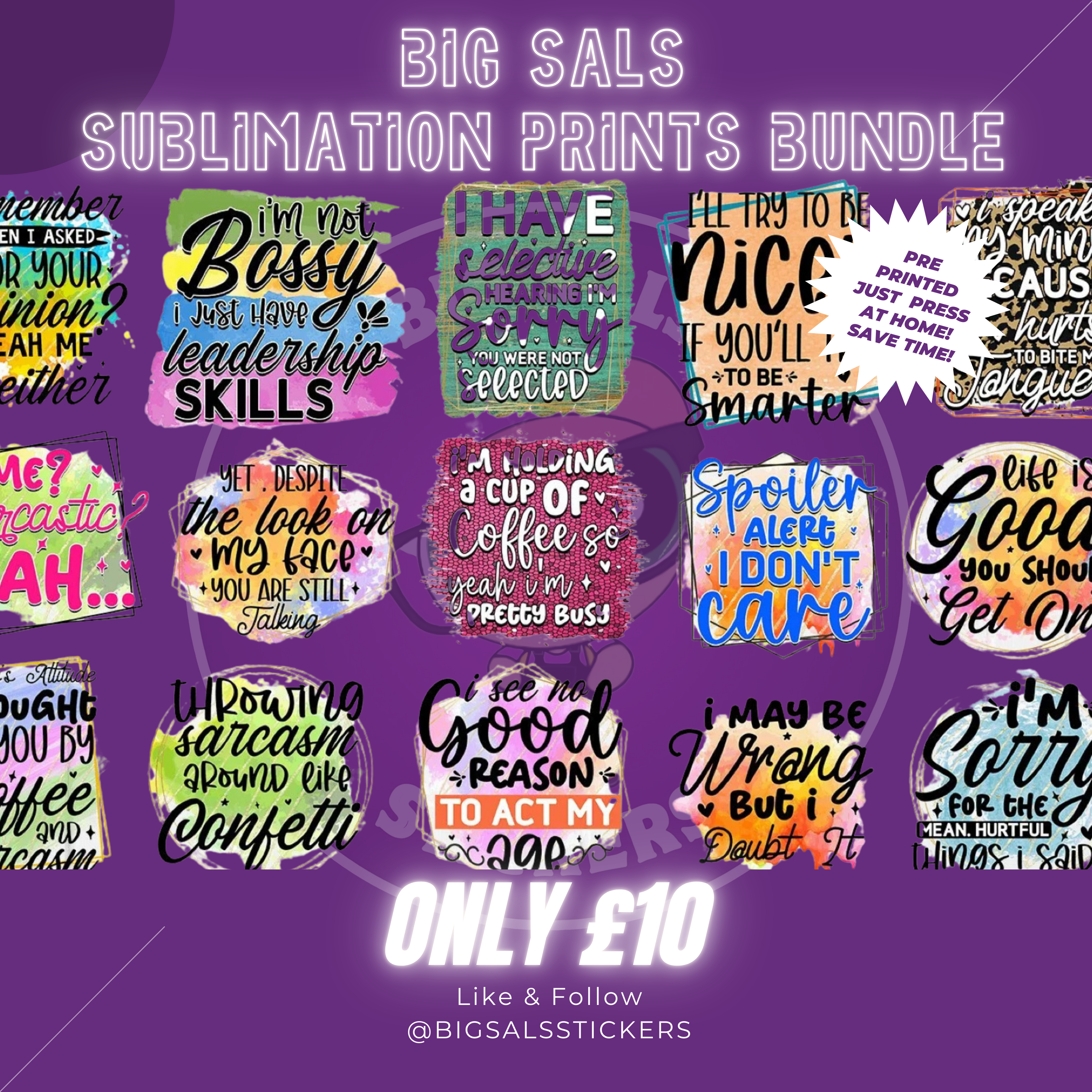 Big Sals Sublimation Sheet Bundle – 25+ Ready-To-Press Sublimation Designs