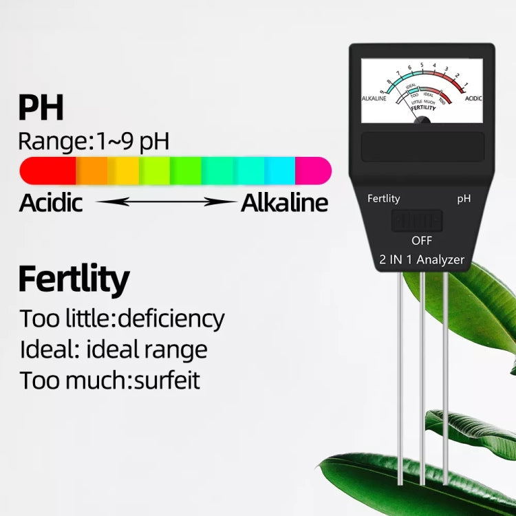 2 in 1 Soil PH Meter Fertility Tester Instrument Gardening Tools with 3 Probes, 2 in 1