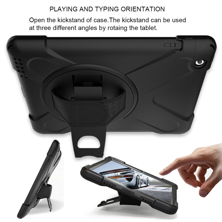 360 Degree Rotation Silicone Protective Cover with Holder and Hand Strap and Long Strap, for iPad 9.7 (2017) & (2018), for iPad Pro 9.7, for iPad 6 / iPad Air 2, for iPad 5 / iPad Air, for iPad Pro Air 3 10.5 （2019）, for iPad Pro 12.9 (2018)           ...