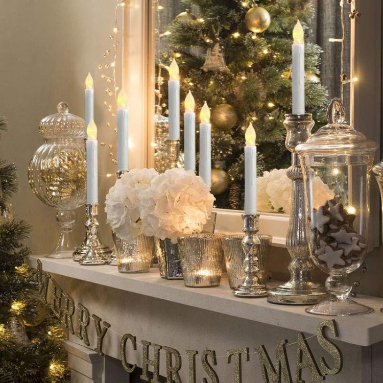 12 PCS/ Box LED Electronic Candle Light Flameless Candle Light Long Rod Christmas Candle, Flashing Warm White Light