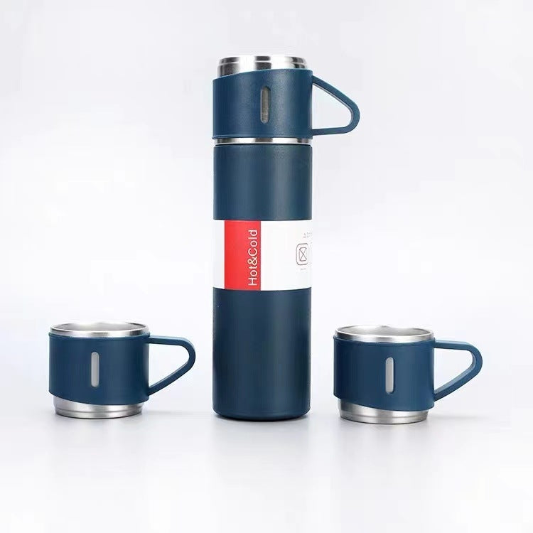 500ml 304 Stainless Steel Thermos Cup Portable Business Tea Cup,Spec: Gift Box Set(Silver)