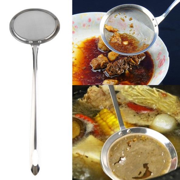 2 PCS Kitchen Stainless Steel Mesh Skimmer Vegetable Residue Oil Mesh Colander Strainer, Size: 19x7.3x6.2cm, 19x7.3x6.2cm
