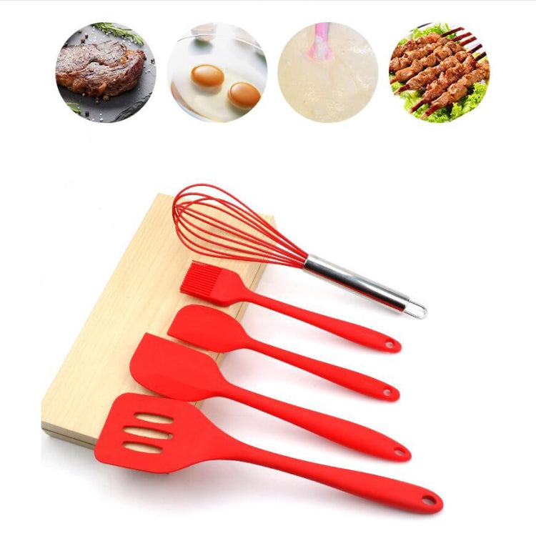 6 in 1 Silicone Kitchenware Slotted Spatula Scraper Egg Beater Brush Food Clip Set(Red)