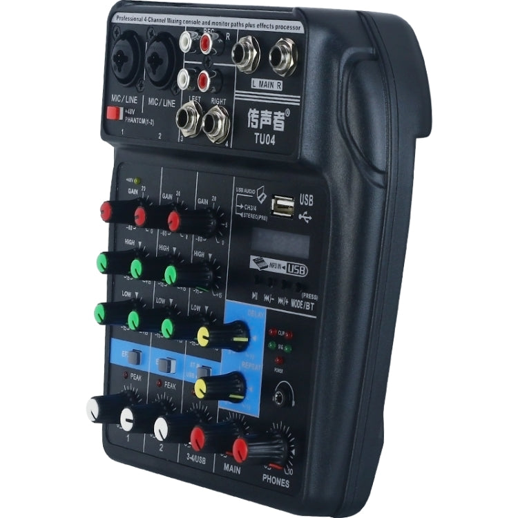 TU04 BT Sound Mixing Console Record 48V Phantom Power Monitor AUX Paths Plus Effects 4 Channels Audio Mixer with USB