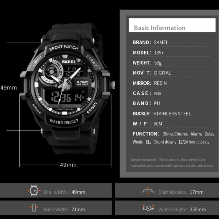 SKMEI 1357 Mens Multifunctional Sports Digital Watch Student Waterproof Watch, Red, Blue, Black
