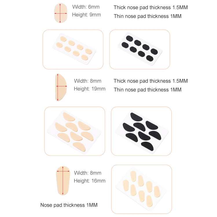 20 PCS Glasses Nose Strip Soft EVA Sponge Nose Mat Comfortable No Pressure Mark Does Not Remove Makeup Anti-Height Eye Frame Nose, D-type Black 1.0mm