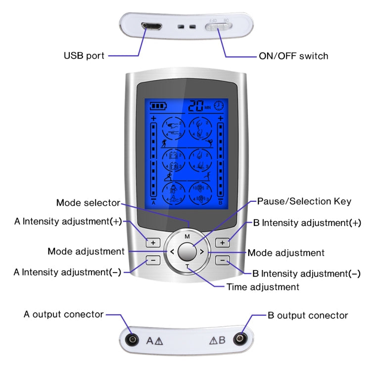 24-Mode Digital Electronic Pulse Massager Intelligent Whole Body Physical Therapy Meridian Massager, US Plug, EU Plug, AU Plug, UK Plug