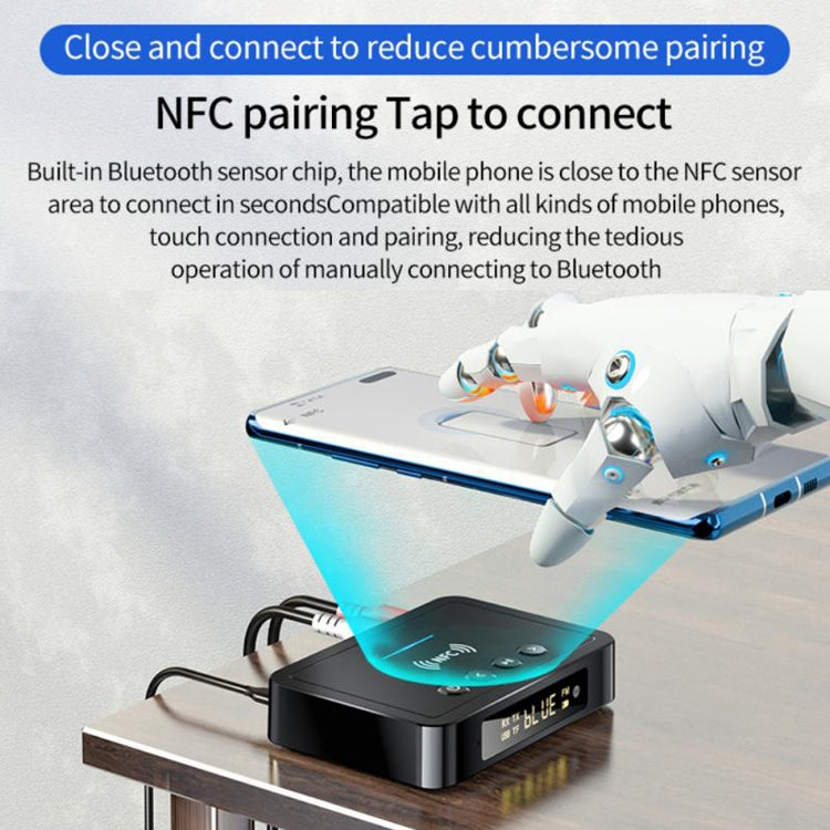 M6 NFC Bluetooth 5.0 Receiver & Transmitter & FM 3 In 1 Adapter(Black)