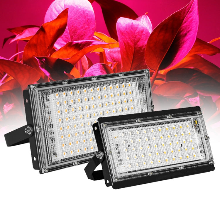 LED Plant Light Full Spectroscopy Waterproof Growth Lamp Seedlings Vegetable Filling Lamp, Power: UK Plug 50 Beads 50W(Pink Light)