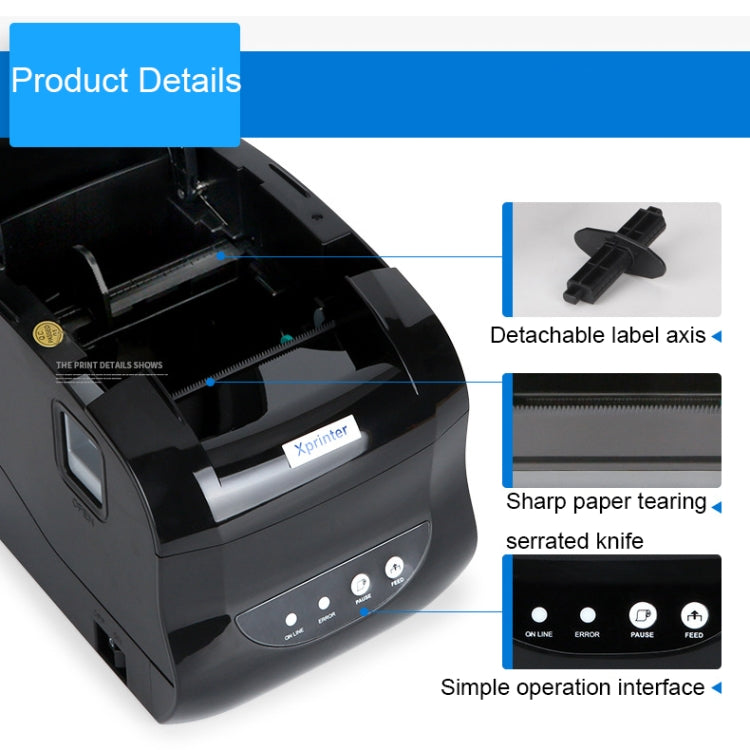 Xprinter XP-365B 80mm Thermal Label Printer Clothing Tag Supermarket Barcode Printer, US Plug, EU Plug, UK Plug, AU Plug