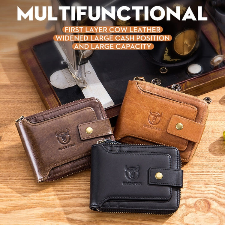 BUFF CAPTAIN 231 First Layer Cowhide Zipper Wallet Horizontal Leather Multiple-Card Thicken Album Wallet, Brown, Yellow Brown, Wise Black
