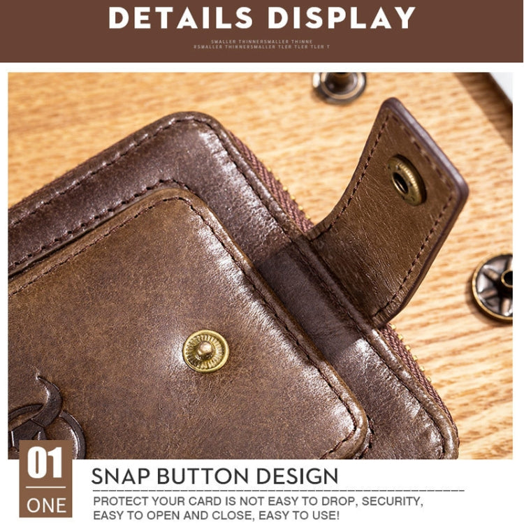 BUFF CAPTAIN 231 First Layer Cowhide Zipper Wallet Horizontal Leather Multiple-Card Thicken Album Wallet, Brown, Yellow Brown, Wise Black