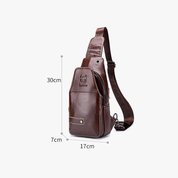BULL CAPTAIN 087 Men Leather Shoulder Bag First-Layer Cowhide Sports Chest Bag(Black)