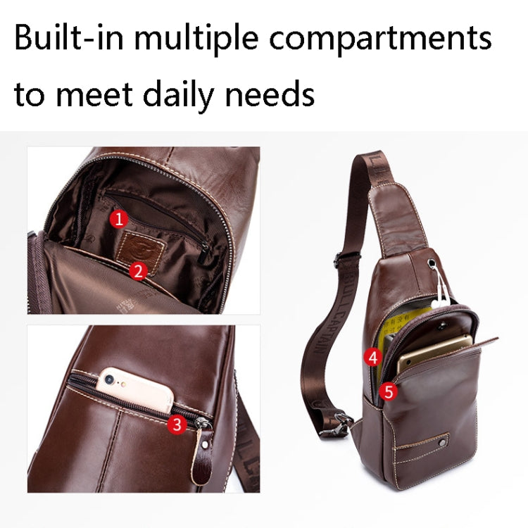 BULL CAPTAIN 087 Men Leather Shoulder Bag First-Layer Cowhide Sports Chest Bag(Black)