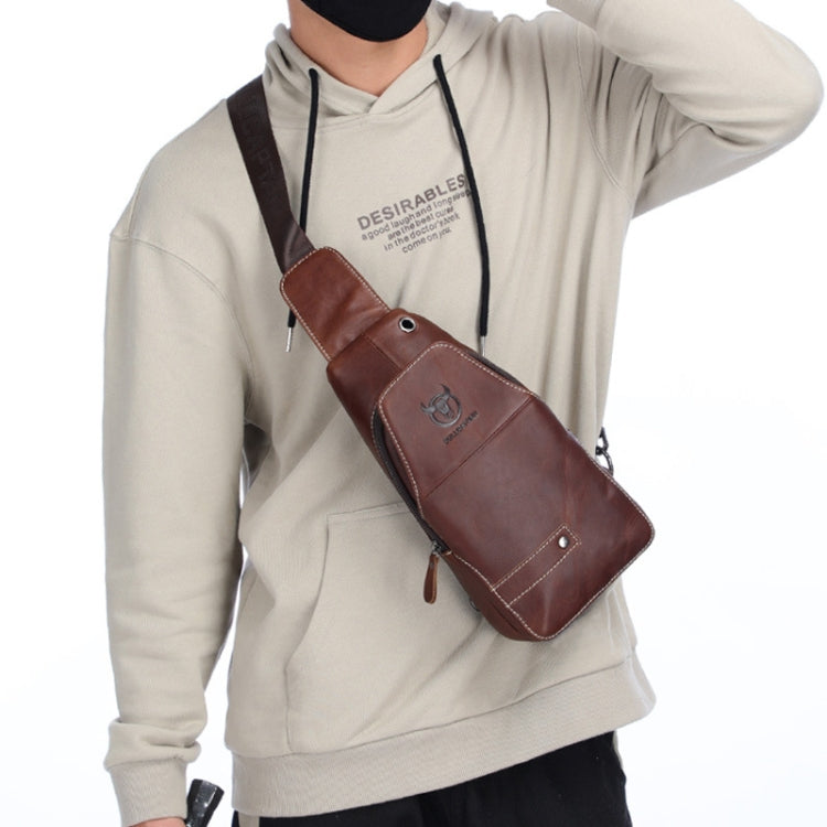 BULL CAPTAIN 087 Men Leather Shoulder Bag First-Layer Cowhide Sports Chest Bag(Black)