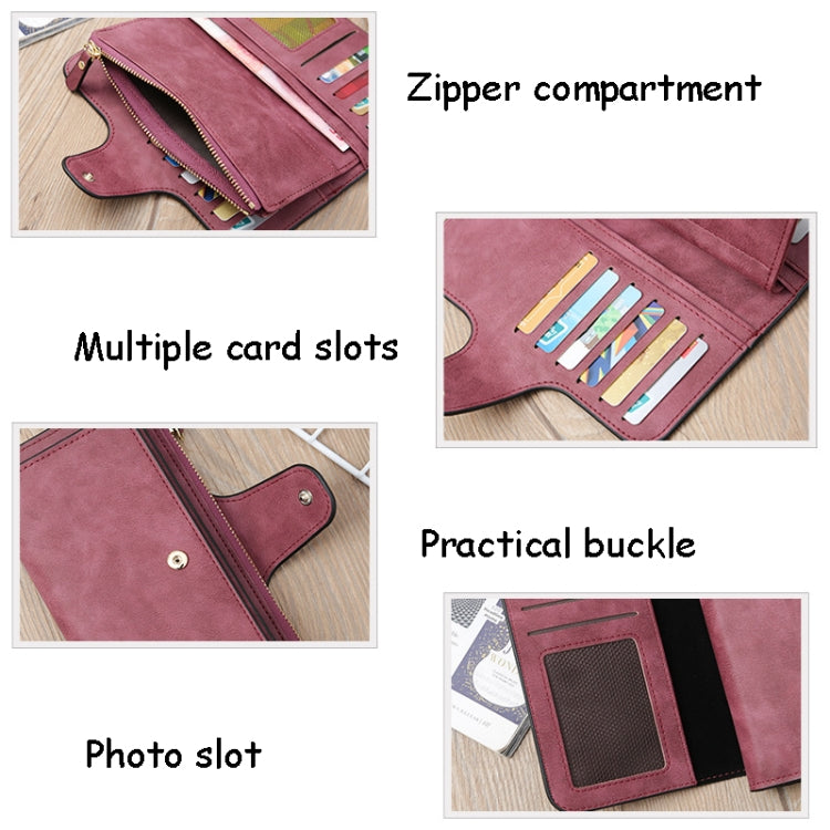 B821 Ladies Frosted Coin Purse PU Leather Clutch Multi-Purpose Long Wallet Large Capacity Card Case(Brown)