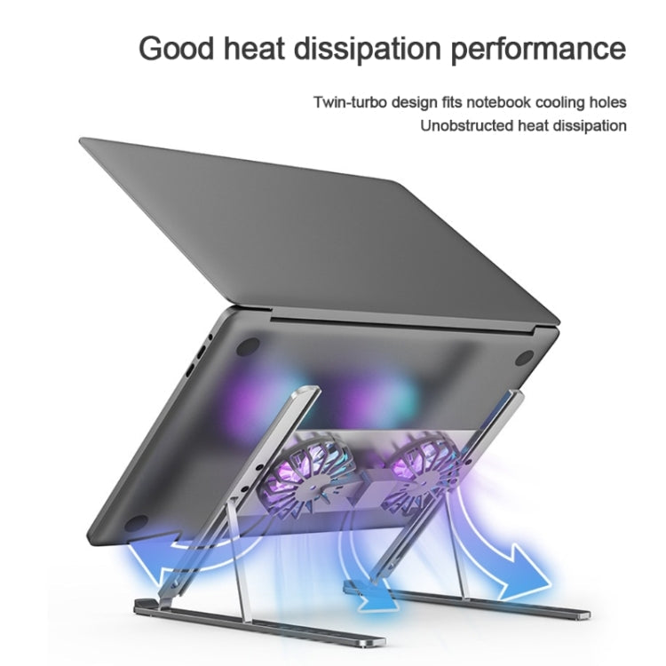 BONERUY P11F Notebook Cooling Bracket Fan Aluminum Alloy Radiator, Grey, Silver, Gray with Type-C Cable, Silver with Type-C Cable