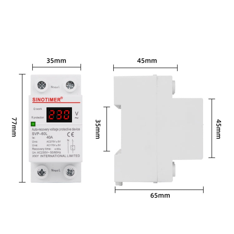 SINOTIMER 220V LED Digital Display Delay Automatic Reset Under-voltage Protector, SVP-60L
