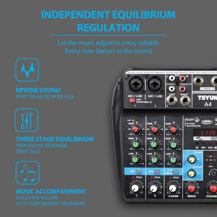 TEYUN A4 4-way Small Microphone Digital Mixer Live Recording Effector
