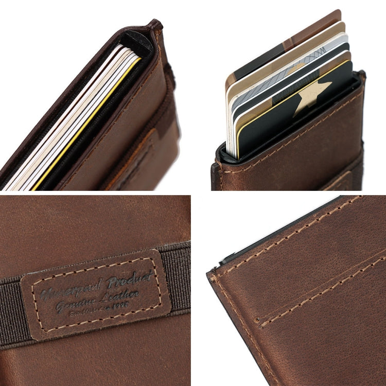 HUMERPAUL BP977 RFID Anti-Theft Card Box Leather Automatic Credit Card Set, BP977 Black, BP977 Dark Brown, BP977 Brown