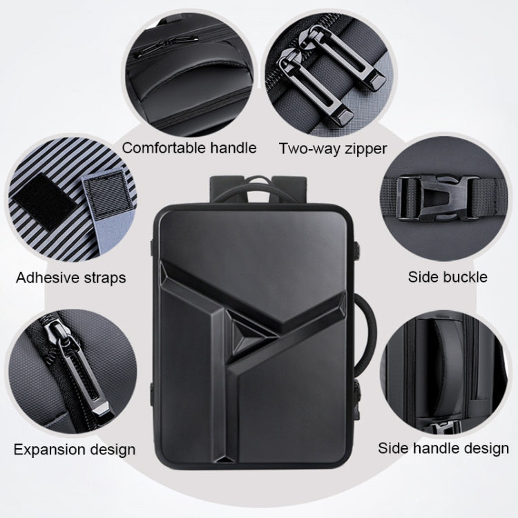Large-capacity Waterproof Expandable Hard Shell Backpack with USB Charging Hole(162 Black)