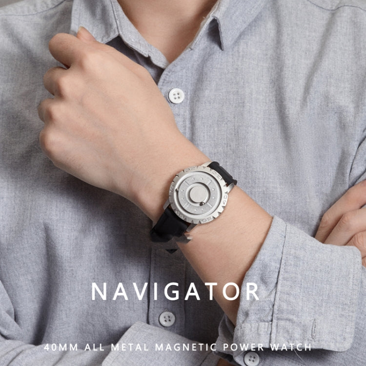 EUTOUR E030 Magnetic Ball Men Bezel-Free Design Watch(Silver Steel Strip)