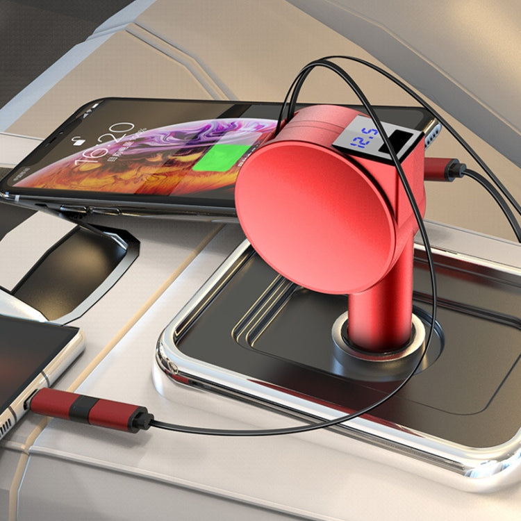 3 In 1 40W Fast Charging Dual Cable Retractable Car Charger, 40W