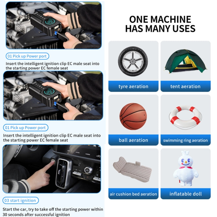 YX1920SH Vehicle Emergency Start Power Supply Air Pump All-in-one Machine, 8000mAh, 8000mAh+EVA Bag