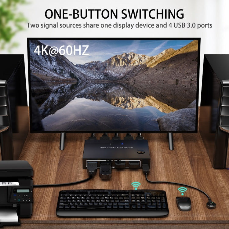 KC-KVM201A 2 In 1 Out 4K 60HZ HDMI KVM Switching USB3.0 Shared Computer Shaped Printer U Disk, KC-KVM201A