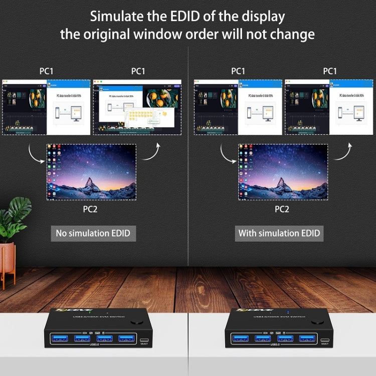 KC-KVM201A 2 In 1 Out 4K 60HZ HDMI KVM Switching USB3.0 Shared Computer Shaped Printer U Disk, KC-KVM201A