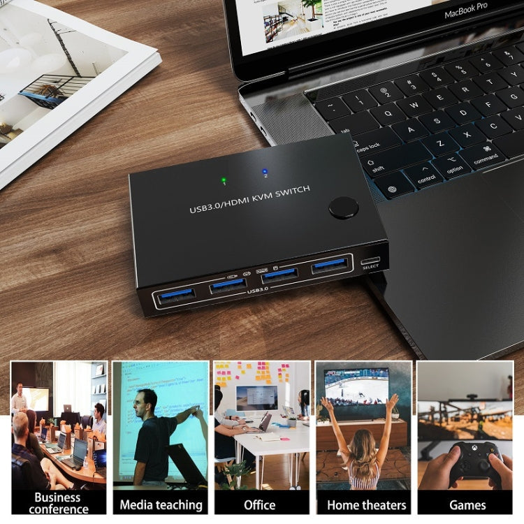 KC-KVM201A 2 In 1 Out 4K 60HZ HDMI KVM Switching USB3.0 Shared Computer Shaped Printer U Disk, KC-KVM201A