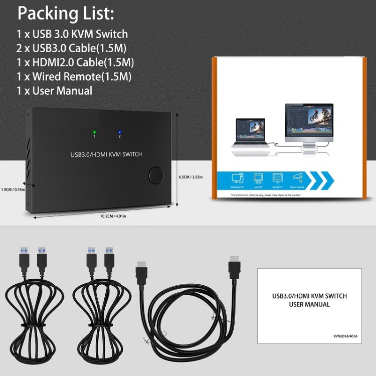 KC-KVM201A 2 In 1 Out 4K 60HZ HDMI KVM Switching USB3.0 Shared Computer Shaped Printer U Disk, KC-KVM201A