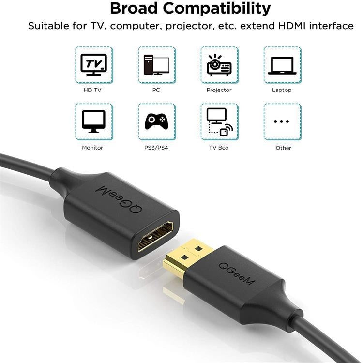 QGeeM QG-HD19 4K HDMI 2.0 Extension Cable Supports 3D, HD, 2160p, Compatible With Roku Fire Stick 1m Length