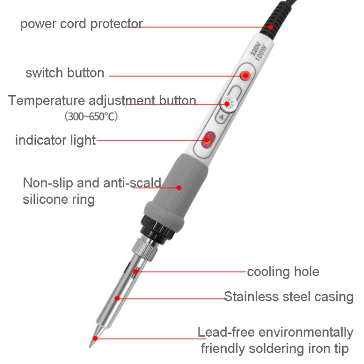 100W  220V High-power Electric Soldering Iron Adjustable Temperature Soldering Tool US Plug, 1pc, 2pcs Set 1, 2pcs Set 2, 4pcs Set