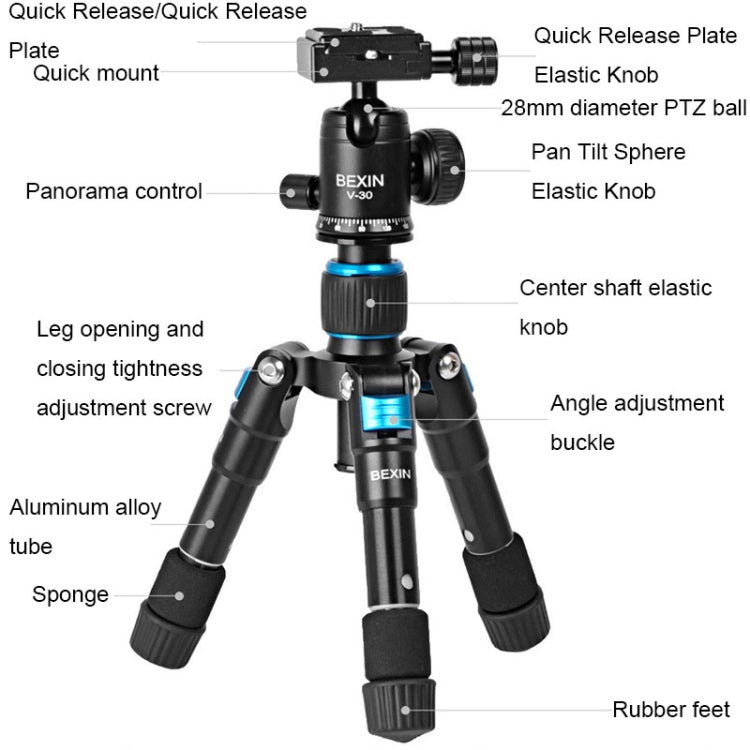 BEXIN V30 Adjustable Aluminum Alloy Desktop Camera Tripod Mini Portable Folding Live Tripod