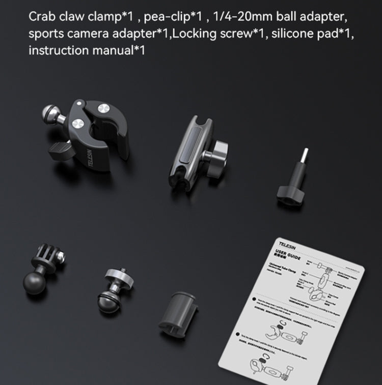 TELESIN  Aluminum Alloy Crab Claw Handlebar Tube Clamp For Sports Camera Mobile Phones, Aluminum Alloy