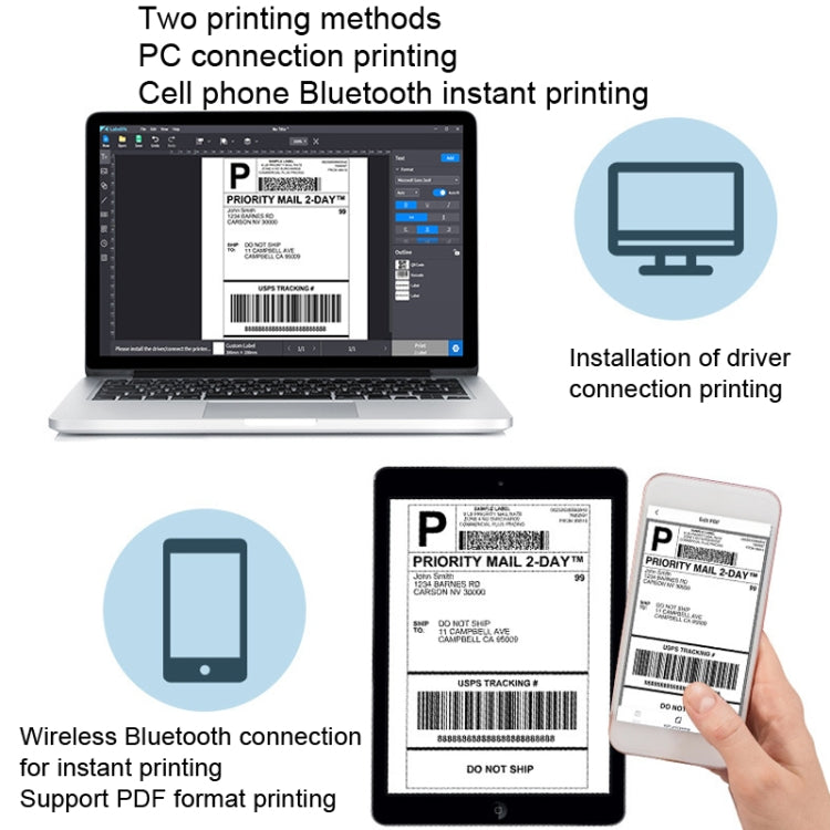 Phomemo PM241-BT Bluetooth Address Label Printer Thermal Shipping Package Label Maker, Size: EU(Black White)